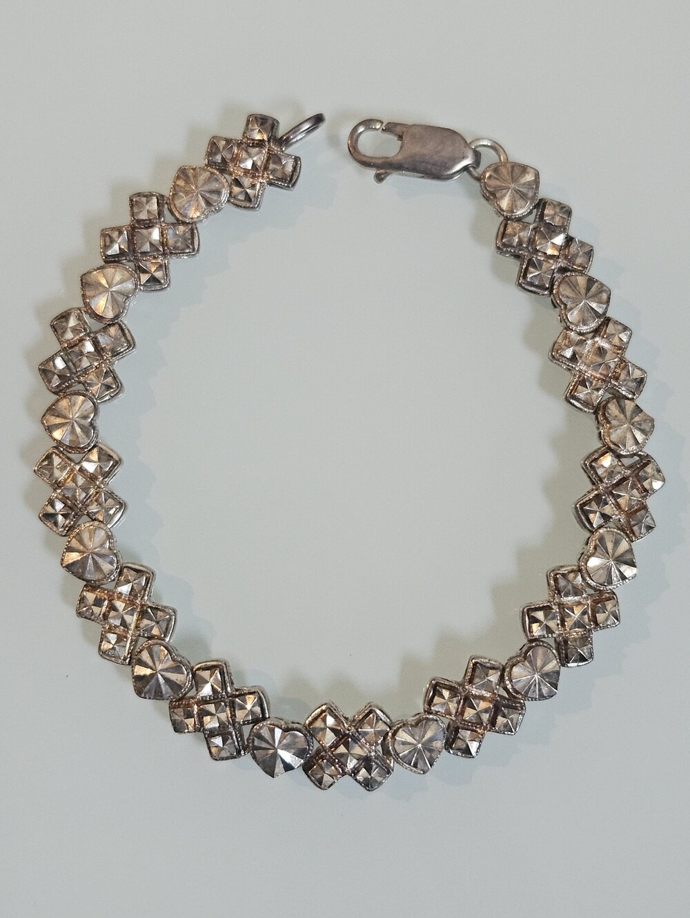 Beverly Hills Silver 925 XO Hearts Sterling Silver Bracelet 7"
